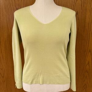 NWT Ann Taylor Light Lime Green V-Neck Sweater Silk & Nylon Dress Top Stretchy